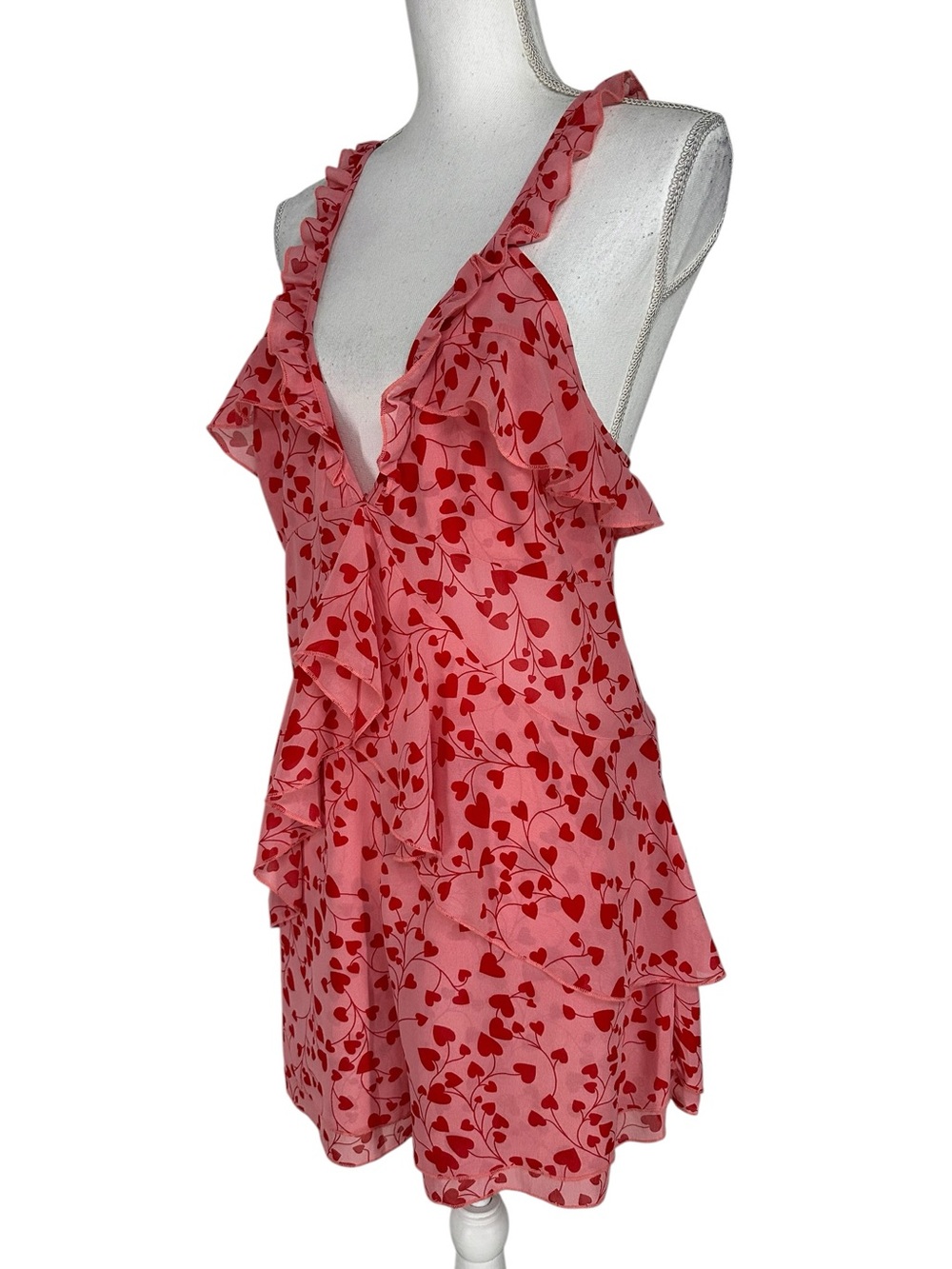 NASTY GAL / Pink & Red Heart Ruffle Romper / Size 8 / New Without Tags / Fairy - Picture 4 of 10